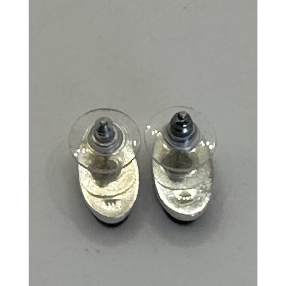 Vintage Chevron Amythest Sterling Silver Oval Post Earrings .75 Inch - Picture 5 of 8